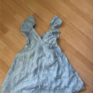 Light Blue Floral Ruffle Strap Sundress